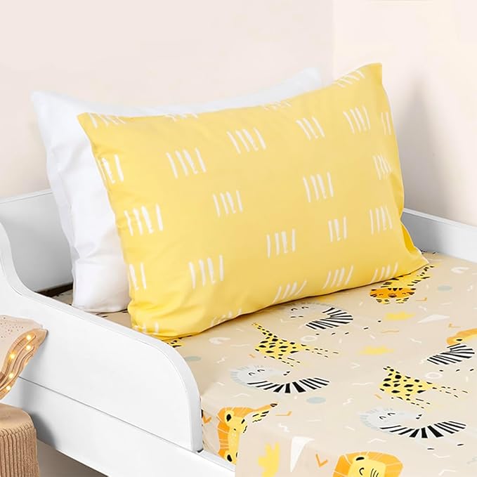 Salt Earth 100% Cotton 210TC Kids Bedsheet, Twin Fitted Sheet,Toddler Bed, 2 Piece Bedding Set- 1 Fitted Sheet and 1 Pillowcase, Themed Toddler Bed Sheets, Cute Sheets (Summerland/Yellow)
