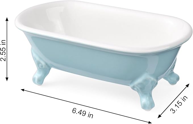 6.5" Ceramic Mini Decorative Clawfoot Bathtub Bar Soap Dish, Kitchen Sponge Holder and Shower Tray for Bathroom, 1 Pack(Baby Blue)