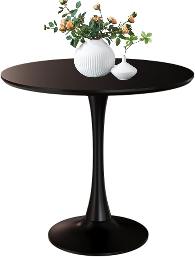 31.5" Tulip Table for 2-4 Persons Modern Round Dining Room Table, Mid-Century Modern Black Small Kitchen Table with MDF Wooden Top, Leisure Coffee Table for Living Room, Dining Room, Office