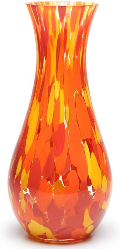 Ca D Oro Glass Vase Orange/Yellow Confetti Effect Hand Blown Murano-Style Art Glass for Flower, Room Decoration and Centerpiece - Model Nº 83