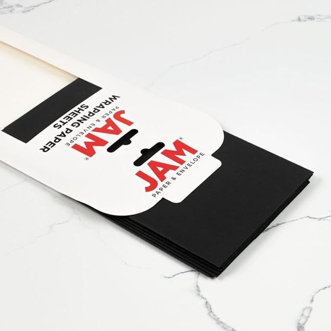 JAM Paper Gift Wrap - Matte Wrapping Paper Sheets - 30" x 20" Per Sheet (25 Sq Ft Total) - Matte Black - 6 Sheets/Pack
