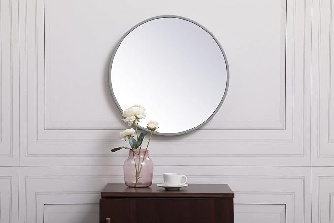 Elegant Decor Eternity Home Office Decorative Round Framed Wall Mirror, 18" L x 18" H - Black