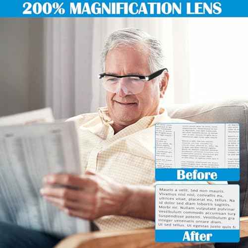 Magnifying Glasses with Light, 200% Magnification, USB Rechargeable LED Lighted Magnifying Glass, Anti Blue Light, Hands Free Head Magnifier Eyeglasses for Close Work, Hobbies, Reading, Craft£¨Black£©