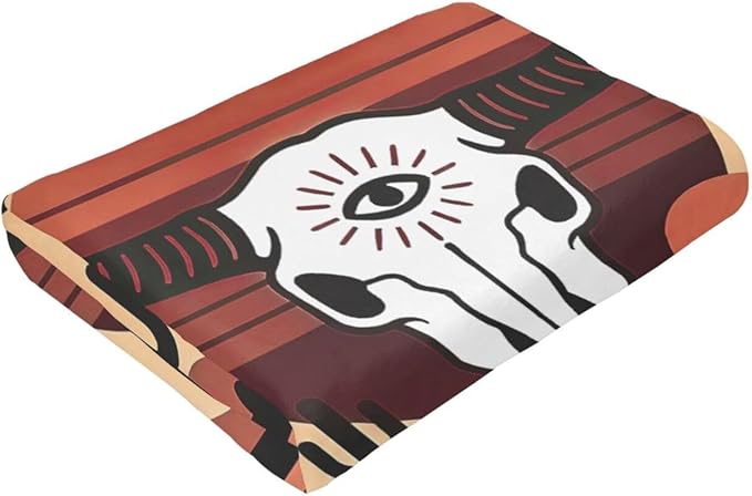Western Boho Bull Skull Blanket Southwest Aztec Tribal Southwestern Navajo Throw Blanket Soft Cozy Fleece Fuzzy Stuffed Plush Flannel Gifts for Girls Women Boys Kids Adults 50''x60''