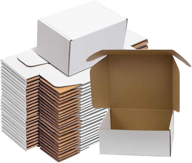 50 Pack Small Shipping Boxes - White Corrugated Cardboard Packaging for Small Businesses | 6x4x3 Inches
