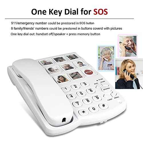 TelPal Big Button Phone with Speaker for Seniors, Corded Amplified Phone, Landline Phones with One Touch Memory for Old People, Easy to Read SOS Telephones