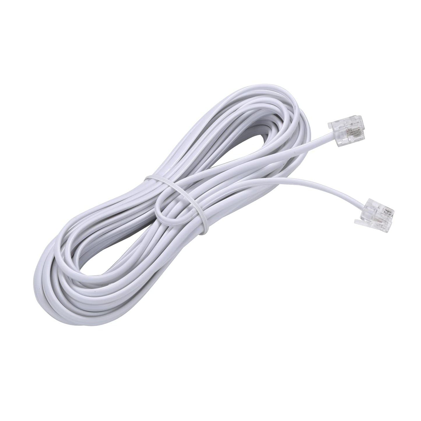 25 Feet Long Telephone Extension Cord by [Brand Name] - Standard RJ11 Plug, In-Line Couplers & Cable Clips | White