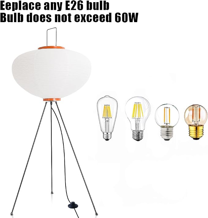 Rice Paper Floorlamp,Paper Floor Lamp,Noguchi Lamp,Akari Japanese Lantern Lamps for Wabi Sabi Decor,Tall Floorlamp for Livingroom,Tripod Floor Lamps,Office Home Lighting,Unique Standing Linght Bedroom