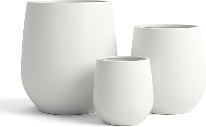 DTY Signature Mount Wilson Modern Indoor Outdoor Fiberstone Tapered Planter, Lightweight, Weather Resistant Garden Pot with Drainage Hole & Rubber Plug, Planter for Christmas Decor - White, Small