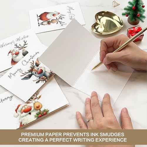 24 Fun Christmas Cards with Envelopes & Stickers, 6 Cute Designs Happy Holiday Cards Boxed Xmas Greeting Card, 4'' x 6'', Christmas Thoughtful Gift for Friends and Family - Blank Inside