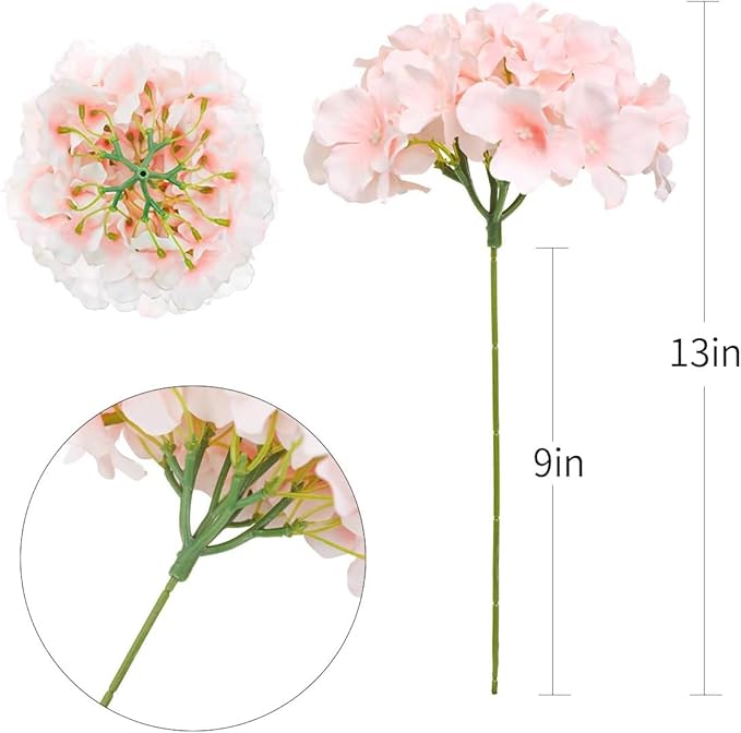 Fake Pink Hydrangea Artificial Flowers - Faux Silk Hydrangeas Flowers Heads with Stems Real Touch for Home Wedding Party Table Decor(Pink,Pack of 10)