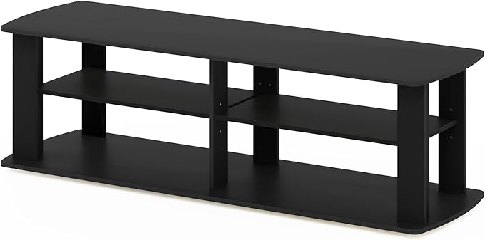 Furinno NELLY TV Stand, 3-Tier Entertainment Center with Open Shelves Storage, TV Console for TV up to 50 Inch, Soft Edges, for Living Room, Bedroom, Black