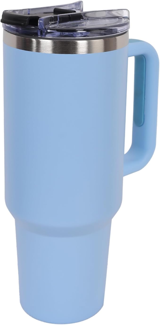 40oz Insulated Tumbler with Handle, Leakproof Straw Lid & Carry Handle - Double Wall Vacuum Insulation Keeps Ice 24 Hours, BPA Free Stainless Steel Water Bottle (Periwinkle)