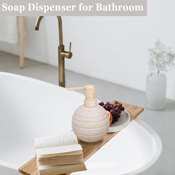 2pcs Hand Soap Dispenser Set, Sandstone Textured Resin Liquid Soap Dispenser for Bathroom Countertop, Heavy & Sturdy Dish Wash Soap Dispenser for Kitchen, Matte Beige