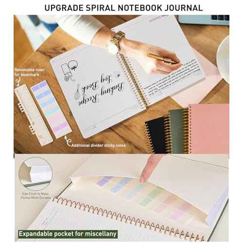 A4 Spiral Notebook Journal 8.5¡± x 11¡±, 256 Numbered Pages Hardcover Leather Journals for Women Men, Large Lined College Ruled Notebooks, 100GSM Thick Paper, Spiral Bound Journal for Work School, Green