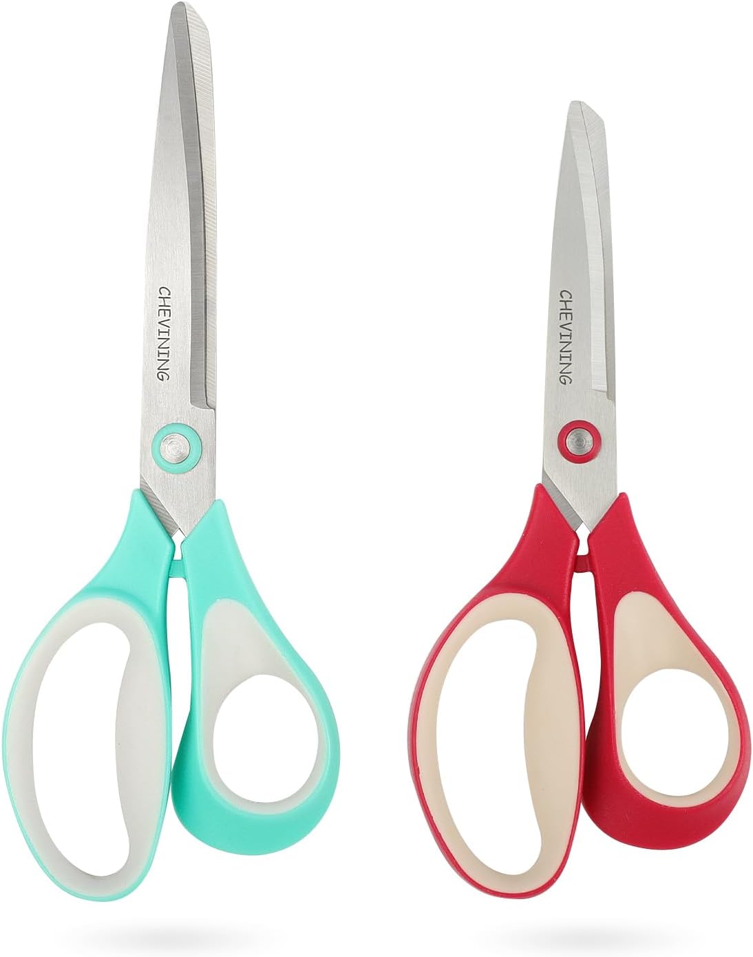 Skiennix All-Purpose Craft Scissors - Comfort Grip 2-Pack for Office, Home & School | Green & Red