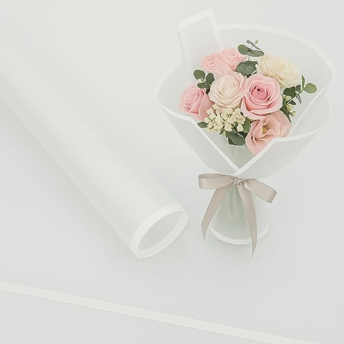 BBJ WRAPS White Wrapping Paper for Flowers, Frosted Flower Bouquet Wrapping Paper, Korean Paper for Bouquets, Valentine's Day Mother's Day Florist Supplies 20 Sheets (White)
