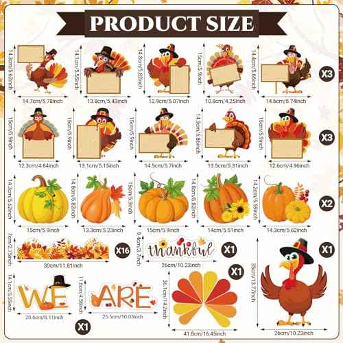 Dianelhall Thanksgiving Bulletin Board Fall Bulletin Board Decoration Set Fall Pumpkin Turkey Classroom Decorations Leaves Cutouts for Thanksgiving Autumn Harvest School Chalkboard Wall Decor Supplies