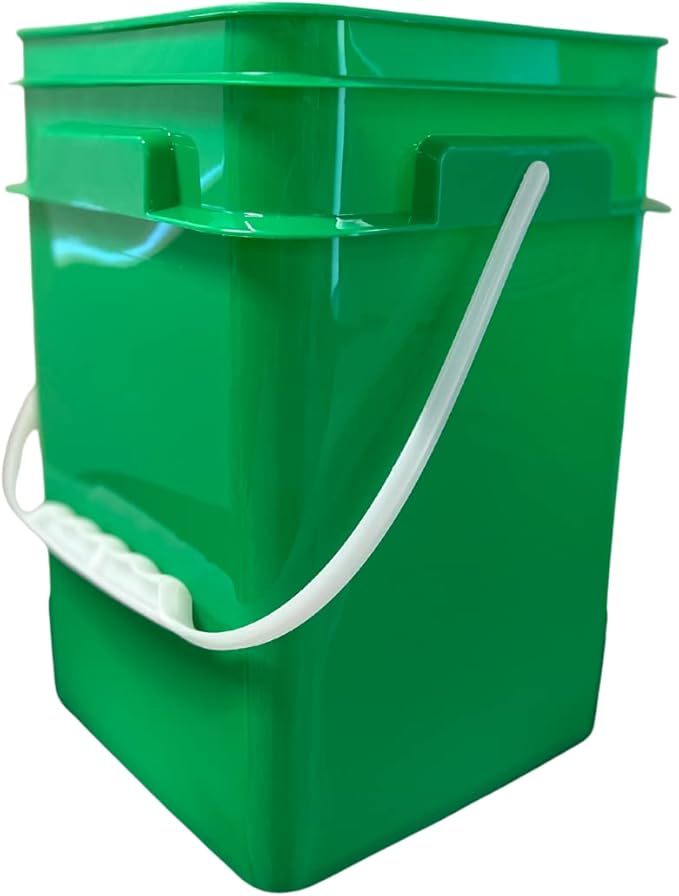 House Naturals 4 Gallon Square Food Grade Plastic Bucket with Lid, Made in USA (Pack of 2) BPA Free (Green)