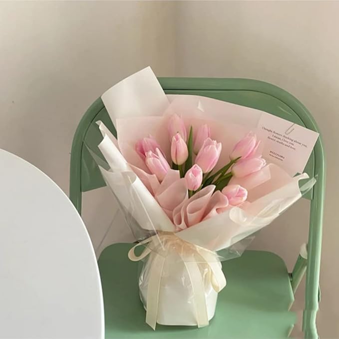 BBJ WRAPS Tissue Pink Flower Wrapping Paper, Hand-Drawn Korean Paper for Bouquets, Non-Woven Waterproof Floral Bouquet Wraps for Florist Packaging Arrangement, 23x18 Inch - 40 Sheets (Pink)