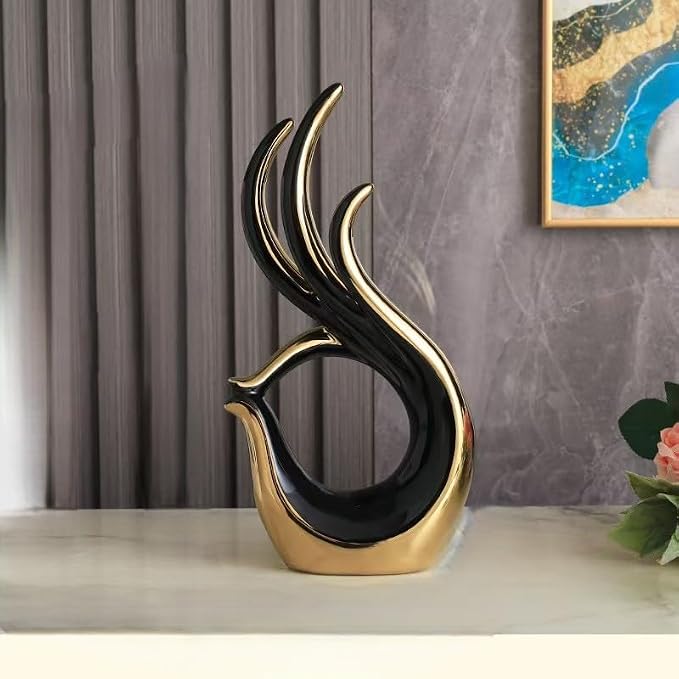 Creative Abstract Ceramic Geometric OK Sculpture, Modern Home Decor Figurine, 3 Colors to Choose from (Black and Gold)