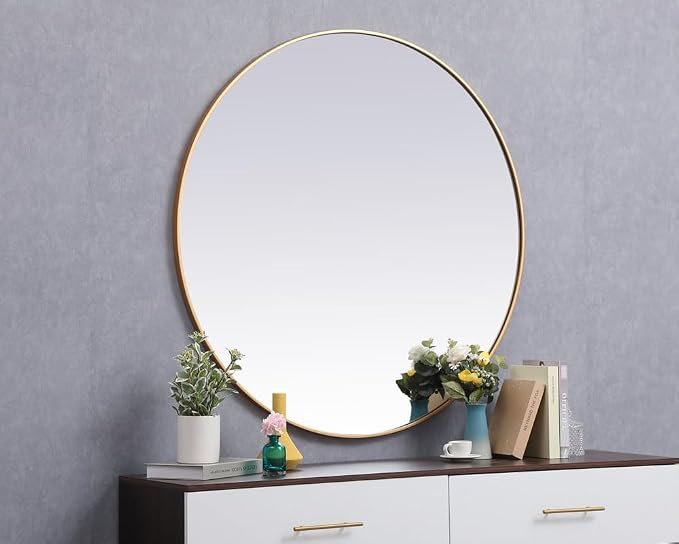Elegant Decor Eternity 45" Round Mid Century Metal Frame Mirror in Black