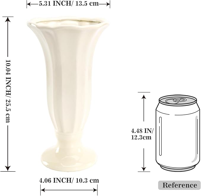 10 Inch Minimalist Fluted Ceramic Vase for Flowers, Farmhouse Cream White Flower Vase with Pedestal Base, Tall Decorative Vases for Home Decor, Living Room, Dining Table, Centerpiece, Wedding