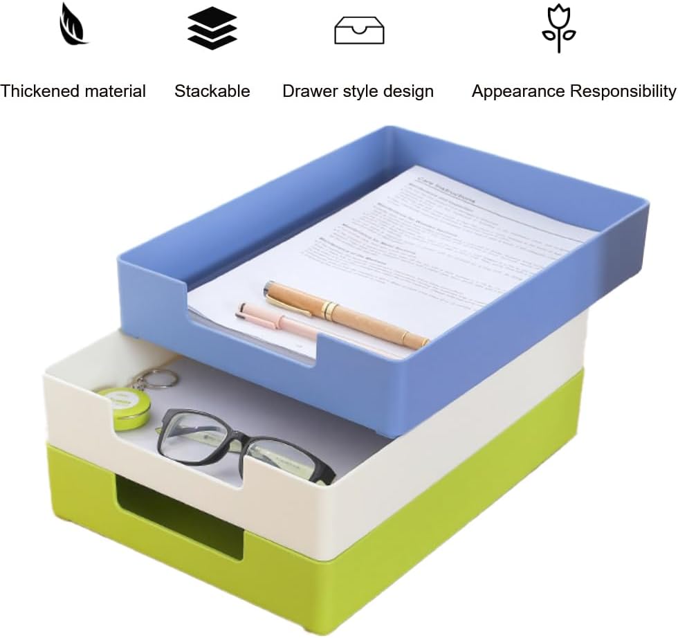 Skiennix Letter-Size Tray - A4 Plastic Desk Drawer Organizer for Office & Home Storage (Blue)