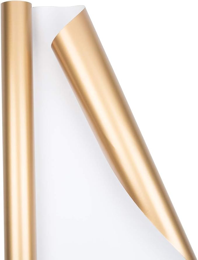 JAM Paper Gift Wrap - Matte Wrapping Paper - 50 Sq Ft Total (30 in x 10 Ft Each) - Matte Gold Foil - 2 Rolls/Pack