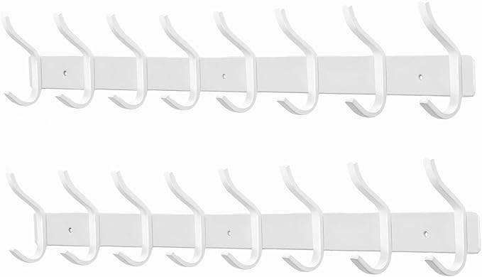 HAMUTH White Wall Hooks Heavy Duty, 23 Inch Coat Hooks Wall Mount with 8 Hooks,2 Packs Wall Hooks Hangers for Entryway, Bathroom - for Hanging Backpack, Bag, Coat, Purse, Hat, Towel, Clothes