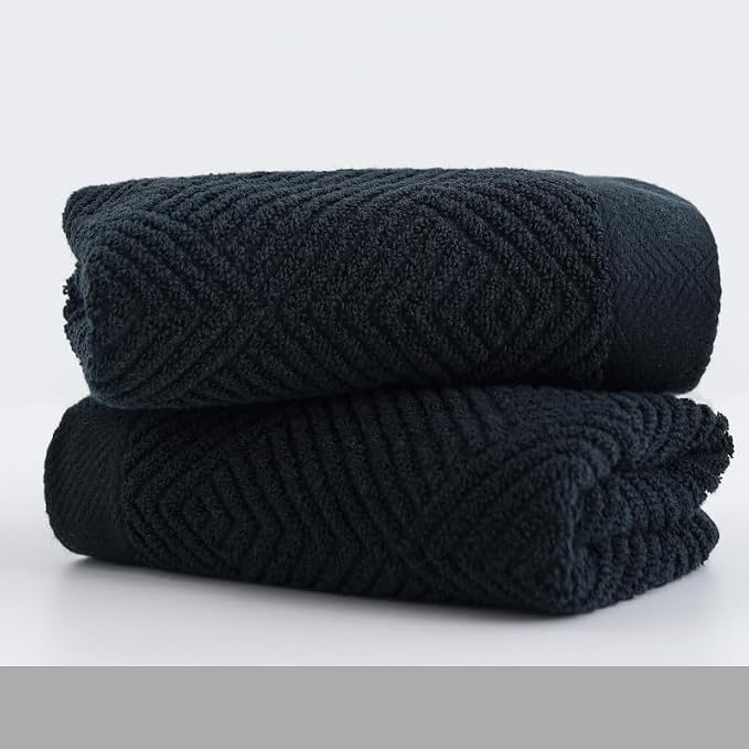 sense gnosis Black Hand Towel Set of 2 Striped Pattern 13 X 29 Inch | Super Soft 100% Cotton Ultra Absorbent Bathroom Hand Towel