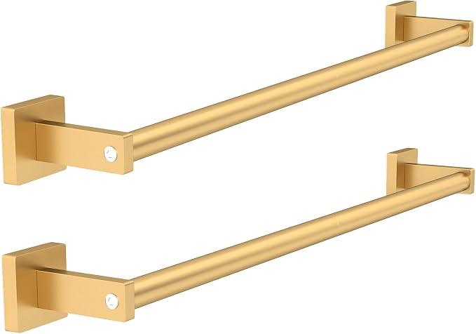 MKO Towel Bar for Bathroom, 24" Towel Racks for Bathroom Hanger Wall Mounted, Hand Towel Holder Rod with Metal for Kitchen Home, Gold 2 Pack