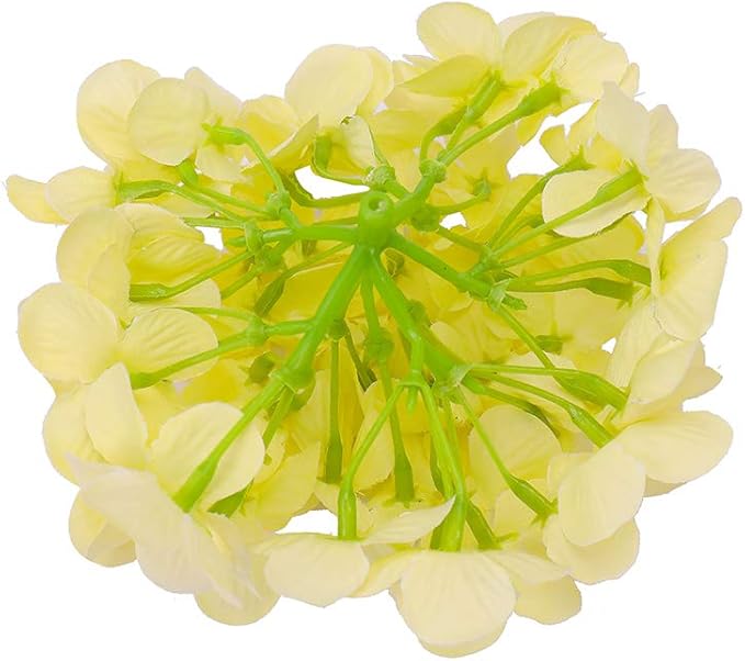 10PCS Silk Hydrangea Heads with Stems Artificial Flowers for Wedding Party Home Decor-Yellow