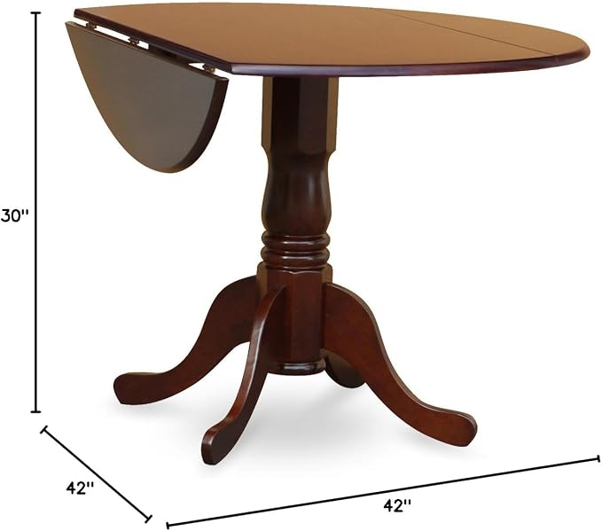 East West Furniture DLT-MAH-TP Dublin Dining Room Table - a Round Solid Wood Table Top with Dropleaf & Pedestal Base, 42x42 Inch, Mahogany