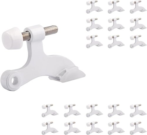 HOMOTEK Heavy Duty Hinge Pin Door Stopper - 20 Pack with Adjustable White Rubber Bumper Tips | 2-1/2x1-3/4 Inch