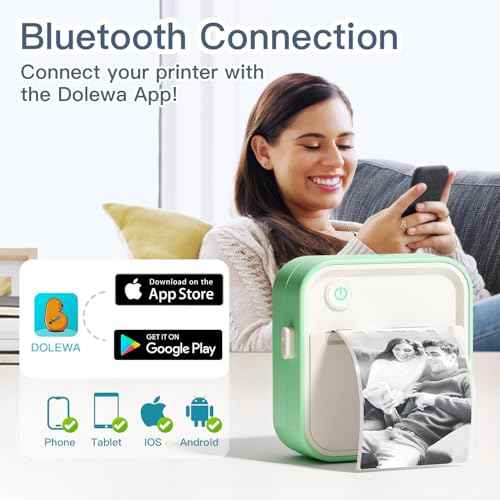 Label Maker Machine, HD Mini Sticker Printer with 7 Rolls Paper, Portable Thermal Print Pod Supports 12-57mm Papers, Bluetooth Pocket Printer for Home, Kitchen, School (Green)