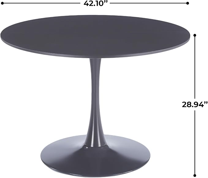 42" Tulip Table for 4-6 Persons Modern Round Dining Room Table, Mid-Century Modern Grey Small Kitchen Table with MDF Wooden Top, Leisure Coffee Table for Living Room, Dining Room, Office