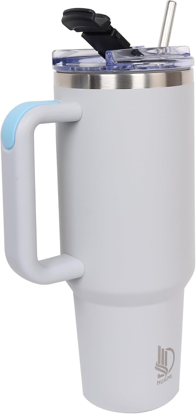 40oz Insulated Tumbler with Handle, Leakproof Straw Lid & Carry Handle - Double Wall Vacuum Insulation Keeps Ice 24 Hours, BPA Free Stainless Steel Water Bottle (Lavender Gray)