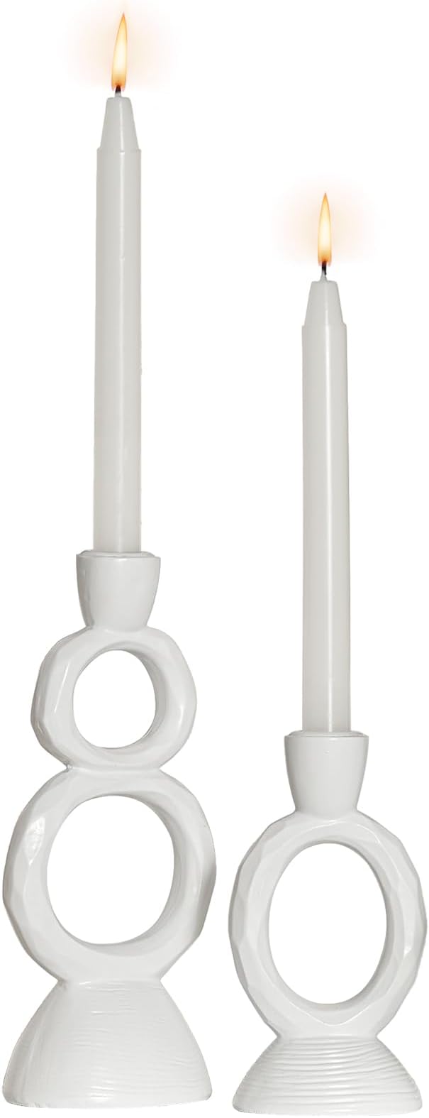 White Taper Candle Holders for Candlesticks, Unique Decorative Candlesticks Holder Home Decor Set of 2 for Fall Thanksgiving Wedding Table Centerpiece Decorations, Modern Aesthetic Room Decor（Resin）