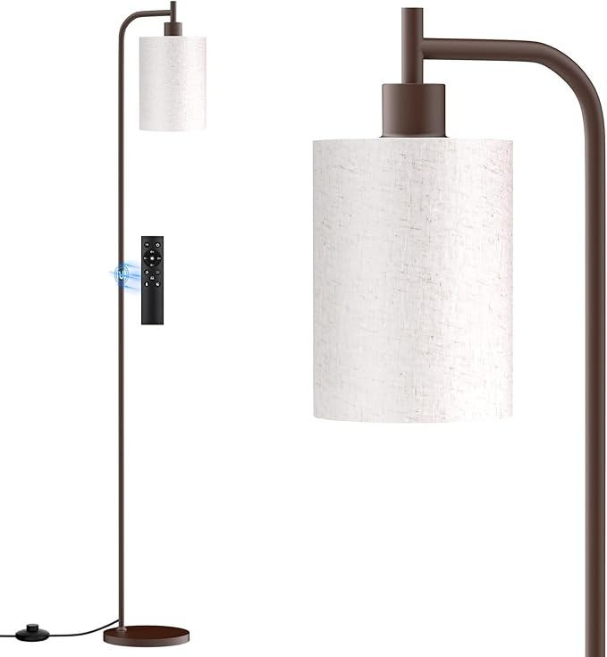 SIBRILLE Floor Lamp with Linen Shade, Dimmable Tall Standing Lamp with Remote Control & 3 Color Temperatures, Modern Floor Lamps for Living Room Bedroom Office Corner, 9W LED Bulb Included