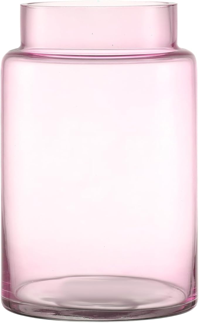 Large Glass Vase, 9 Inch Flower Vase, Glass Flower Vase for Bouquet, Wide Mouth Vase for Flowers, Pink Tall Vases, Large Vases for Home, Wedding, Living Room, Office Decor