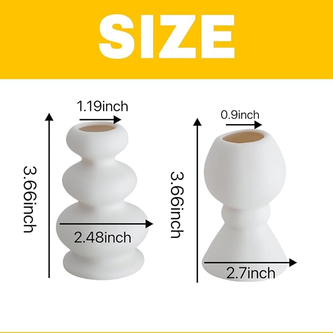 Taper Ceramic Candle Holders, Set of 2 Matte Boho Decorative Candlestick Holders,Table Decor Centerpiece for Home Decor Dinning Wedding Party Aromatherapy Votive (White, Style A)