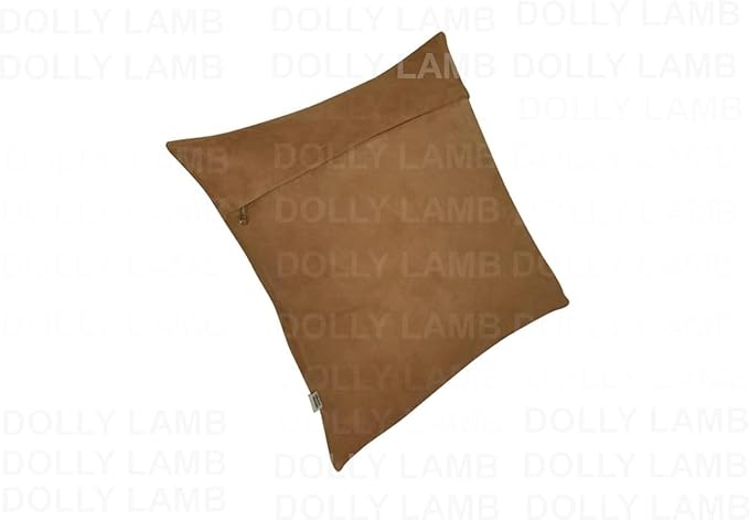 D DOLLY LAMB Lambskin Leather Pillow Cover - Sofa Cushion Case - Decorative Throw Covers for Living Room & Bedroom, 22x22 Inches - Camel Pack of 2