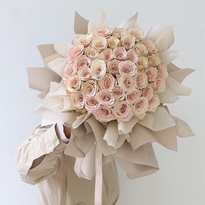 BBJ WRAPS Hand-Drawn Tissue Flower Wrapping Paper Korean Non-Woven Waterproof Floral Bouquet Wraps for Florist Packaging Arrangement, 23x18 Inch - 40 Sheets (Khaki)