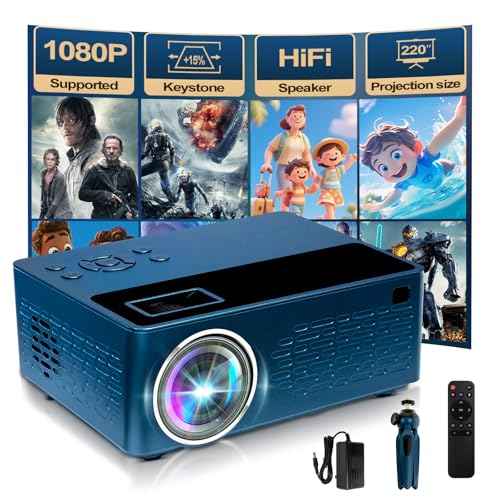 Smart support for 4K projectors,Comes with a mini stand ,Mini Projector with Stereo Speaker,1080P Full HD Portable Projector, Compatible with TV Stick Smartphone/ pc/USB (No Apps)