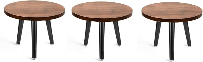 KGPLOME Indoor Plant Stand,Wood Mid Century Plant Table in Walnut Finish,Tall Plant Stand for Flower Pot,Modern Round Small Side End Table with Raised Design (Walnut (no Raised), 12"x10.8" 3 Pack)