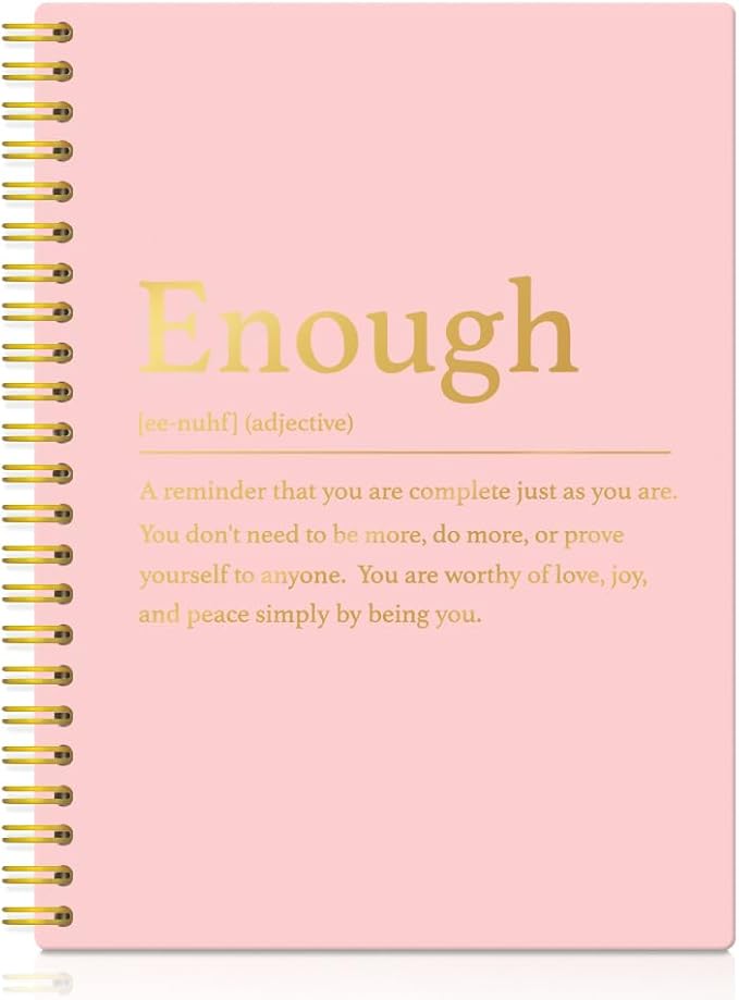 XQLZY Enough Definition Pink Gold Spiral Notebook, Resignation Retirement Promotion Inspirational Gifts for Woman Coworker Boss Friend, Self-Affirmation Gifts for Women, Inspirational Journal Present