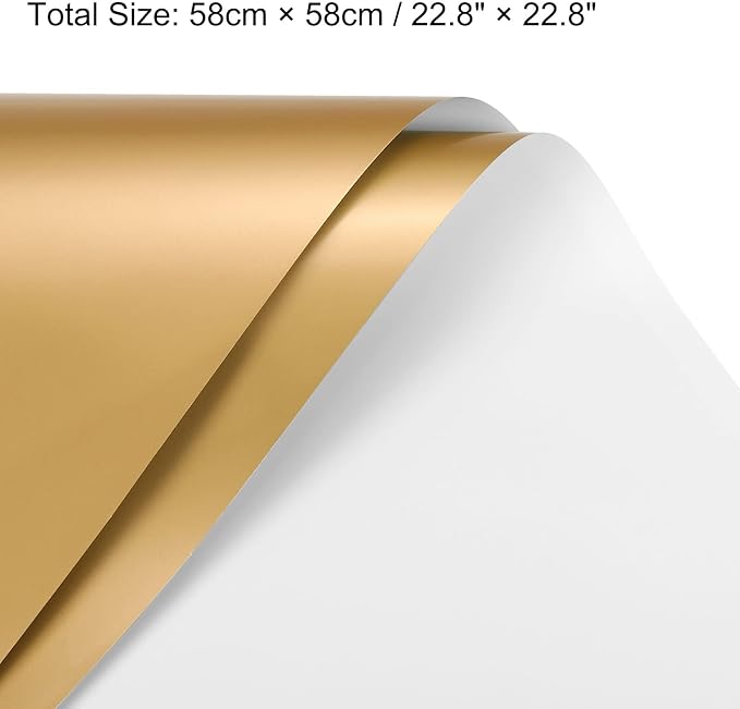 MECCANIXITY 20 Pcs Double Sided Color Flower Wrapping Paper White+Gold 22.8"x22.8" Waterproof for Florist Bouquet Supplies, DIY Crafts, Gift Box Packaging