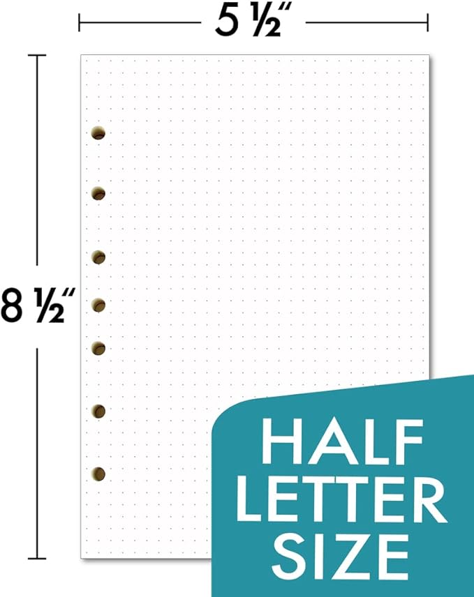 Dotted Filler Paper Pack of 500 Sheets 5.5”x8.5" for 3-Ring & 7-Ring Mini Binders, 7 Hole Punched