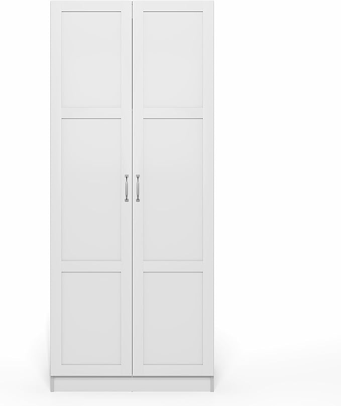 Furinno Robin Storage Cabinet, 4-Tier Pantry Cabinet with Adjustable Shelves, 30W with 2 Shaker-Doors, Kitchen Cabinet, Organization and Storage, for Pantry, Living Room, Home Office, White